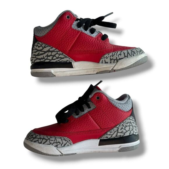 Air Jordan 3 Retro SE PS 'Unite' Kids Red Sneakers Size 11C - Picture 2 of 7